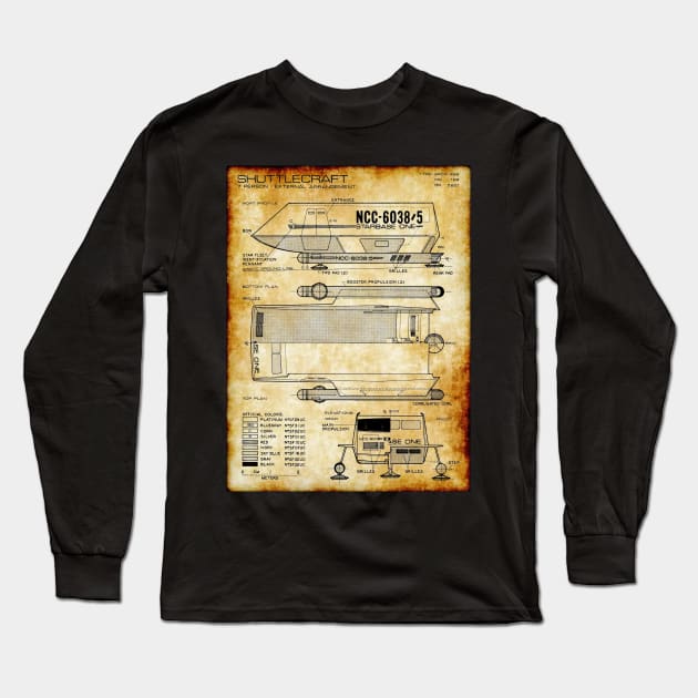 Parchment Showing Original Series Shuttle Craft Long Sleeve T-Shirt by Starbase79